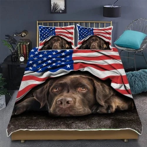 Chocolate Labrador American Patriot Quilt Bedding Set 2