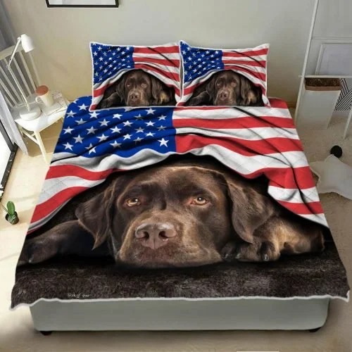 Chocolate Labrador American Patriot Quilt Bedding Set 3