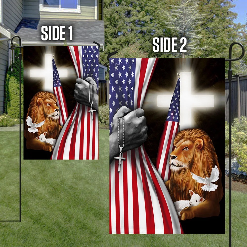 Christian faith lion lamb pigeon American flag - Picture 1