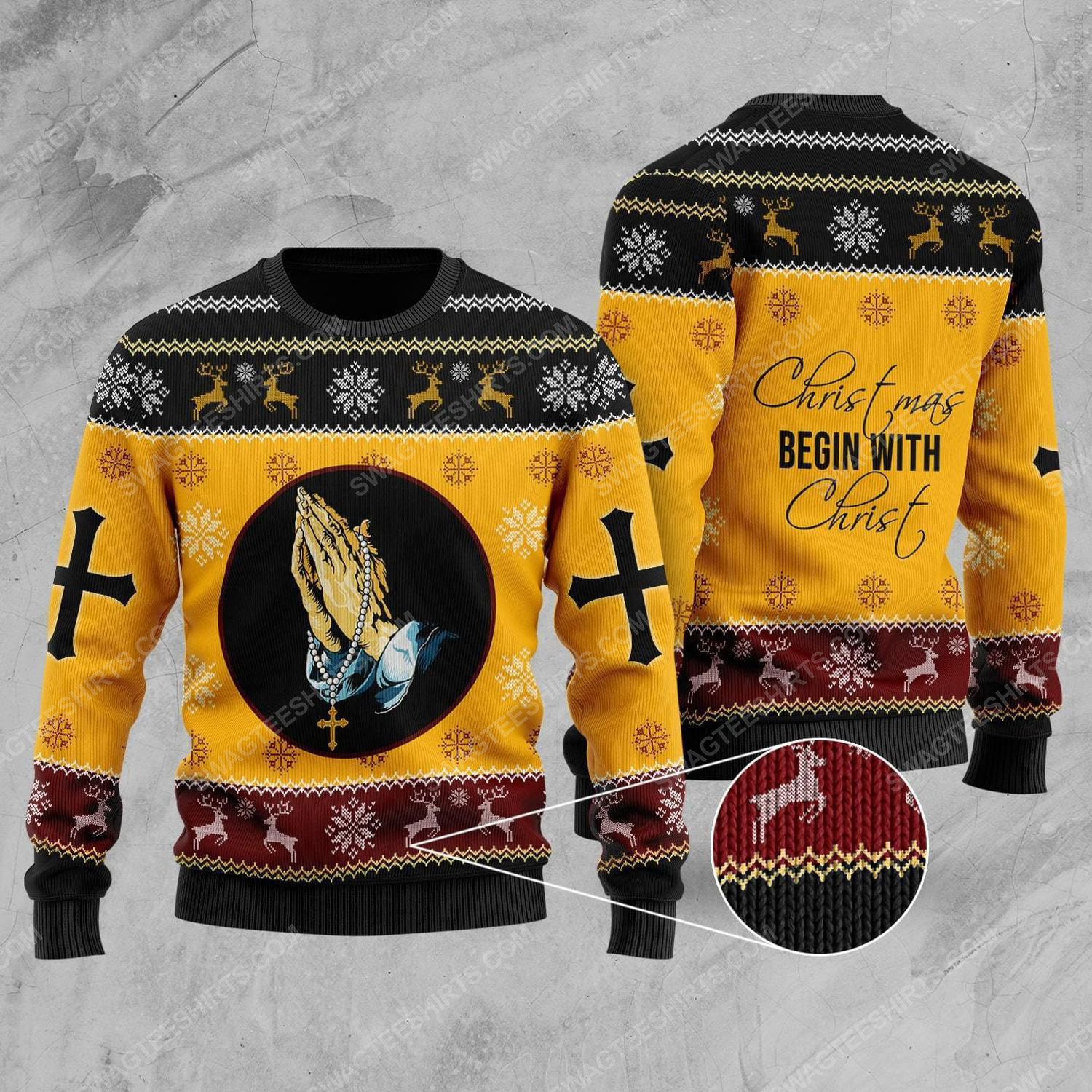 Christmas begins with Christ all over print ugly christmas sweater 1