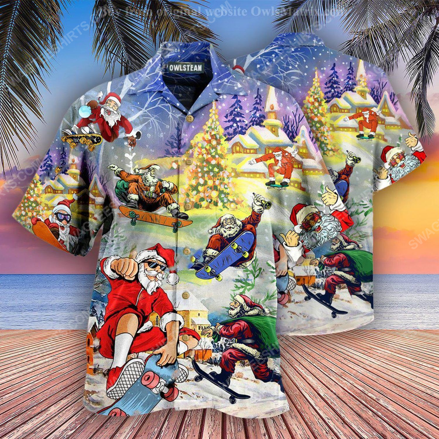 [special edition] Christmas holiday santa jumping on skateboard full print hawaiian shirt – maria