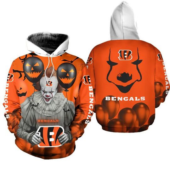 Cincinnati bengals pennywise the dancing clown it halloween 3d all over print hoodie