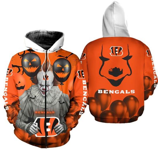 Cincinnati bengals pennywise the dancing clown it halloween 3d all over print hoodie1