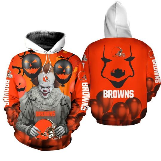 Cleveland browns pennywise the dancing clown it halloween 3d all over print hoodie