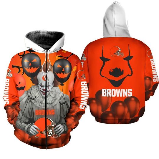 Cleveland browns pennywise the dancing clown it halloween 3d all over print hoodie1