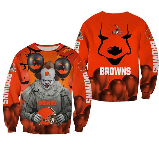 Cleveland browns pennywise the dancing clown it halloween 3d all over print hoodie2
