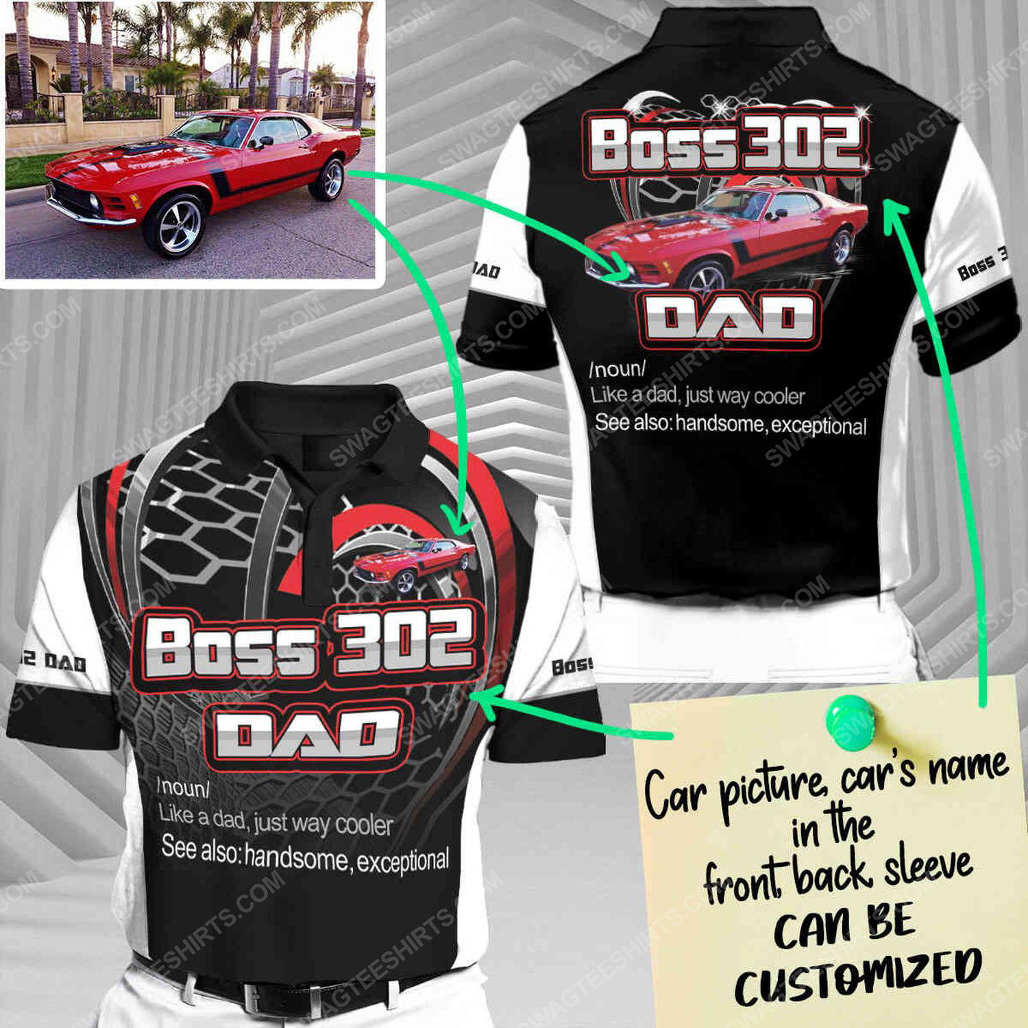 [special edition] Custom boss 302 dad racing car all over print short sleeve polo shirt – Maria