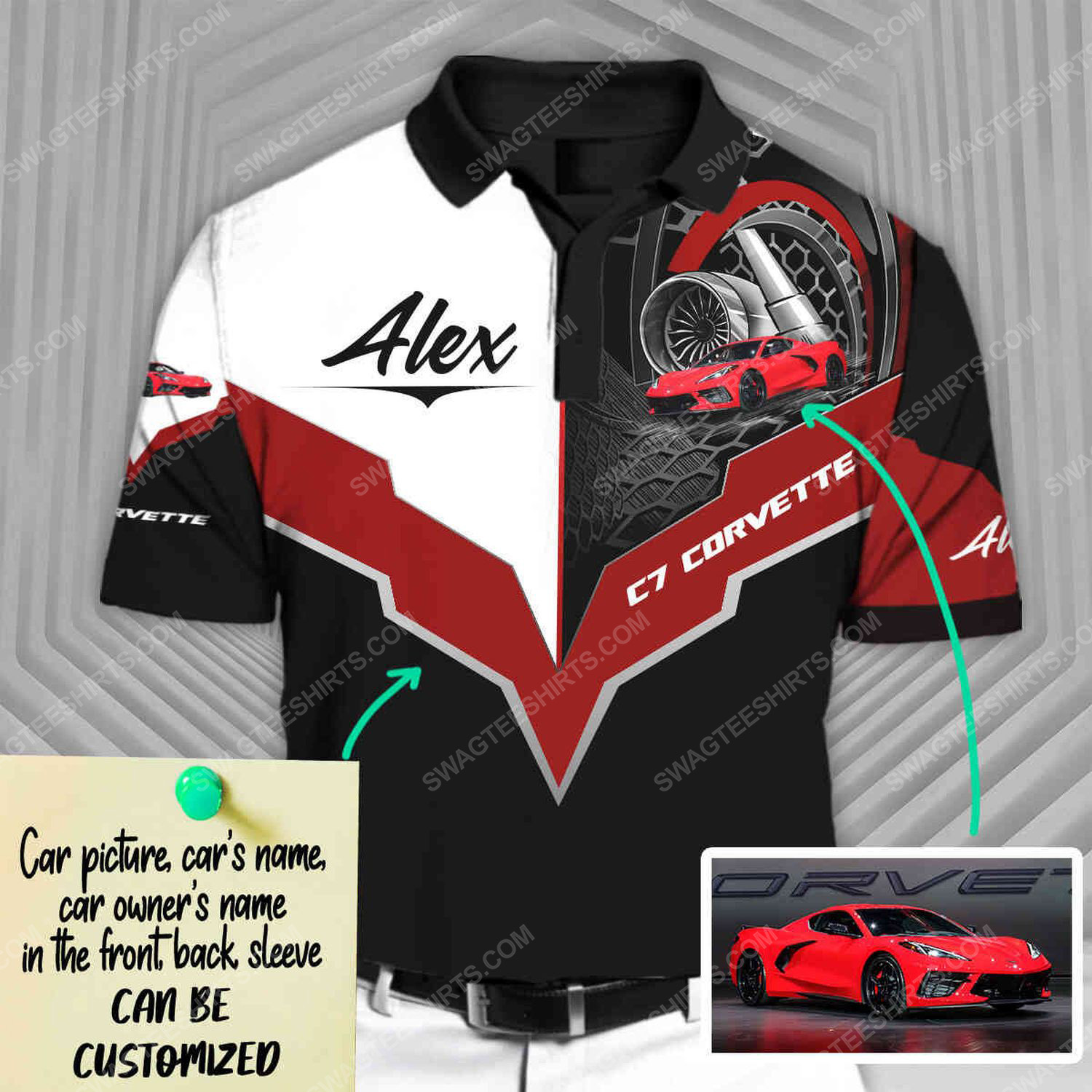 [special edition] Custom chevrolet corvette c7 car racing all over print polo shirt – Maria