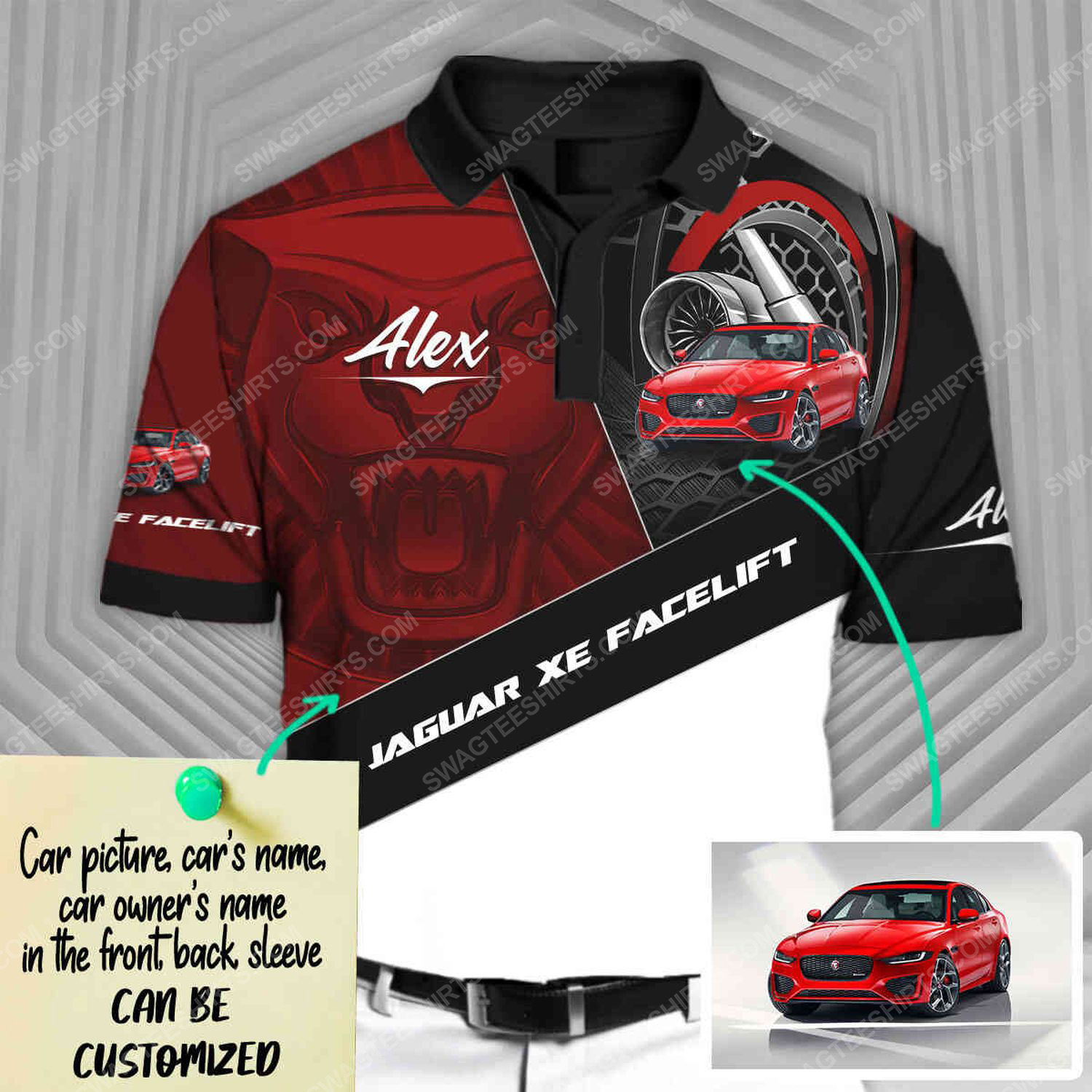 Custom jaguar sports car racing all over print polo shirt