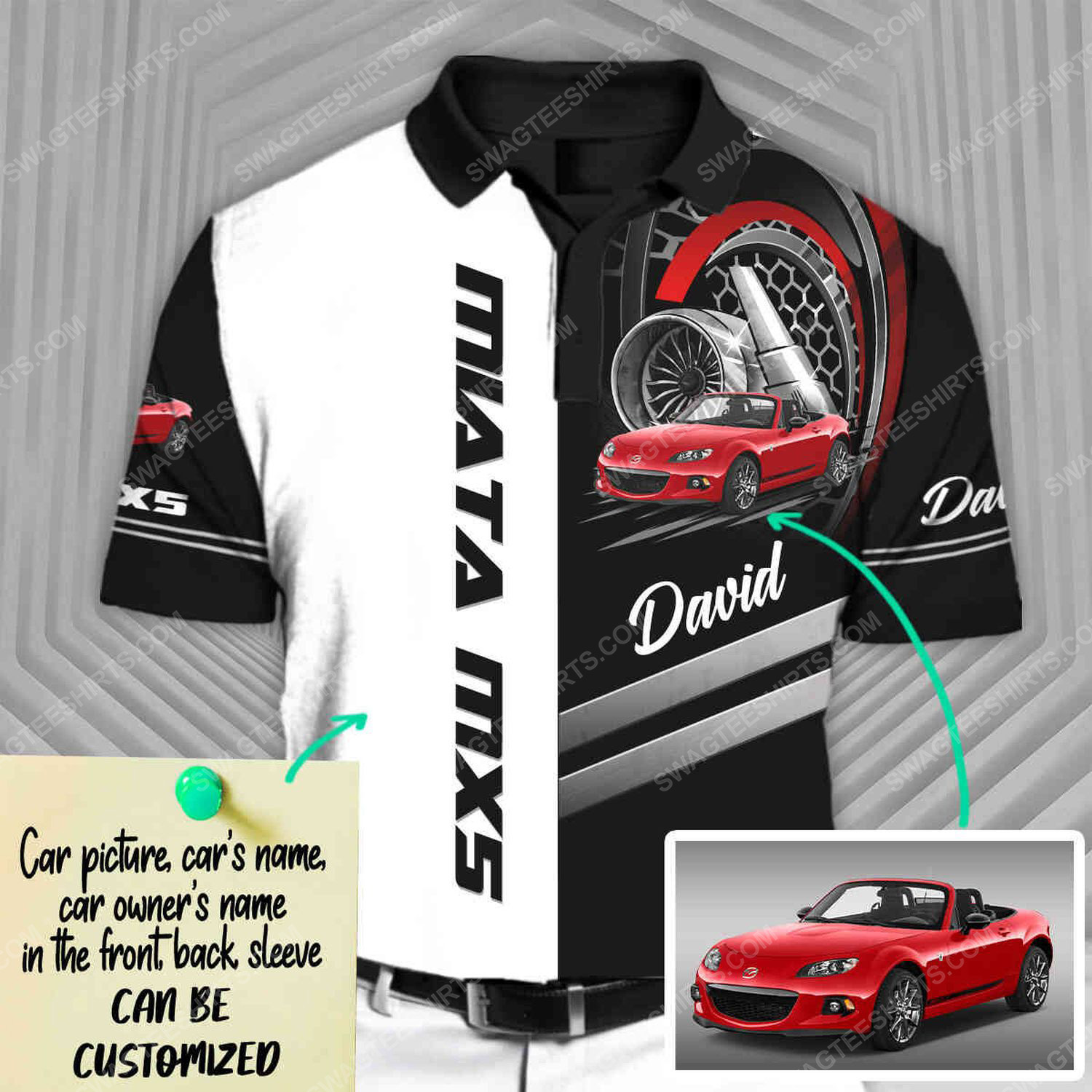 Custom mazda mx-5 miata sports car racing all over print polo shirt