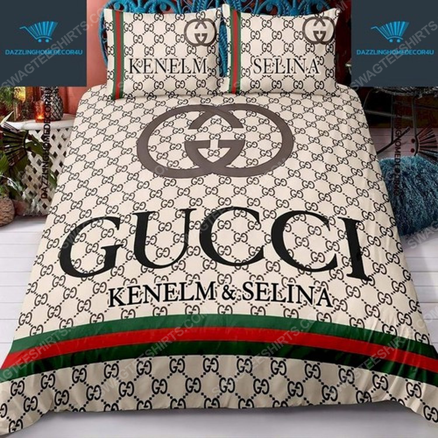 Custom name gucci full print duvet cover bedding set 1