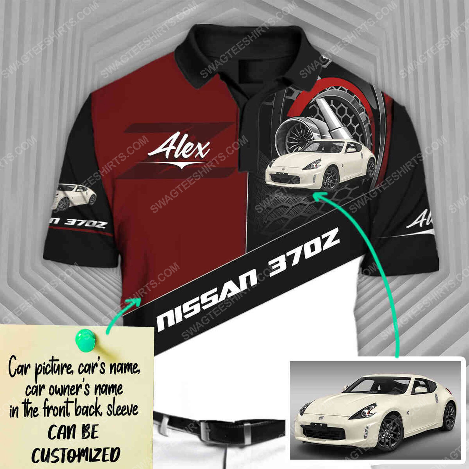Custom nissan 307z sports car racing all over print polo shirt