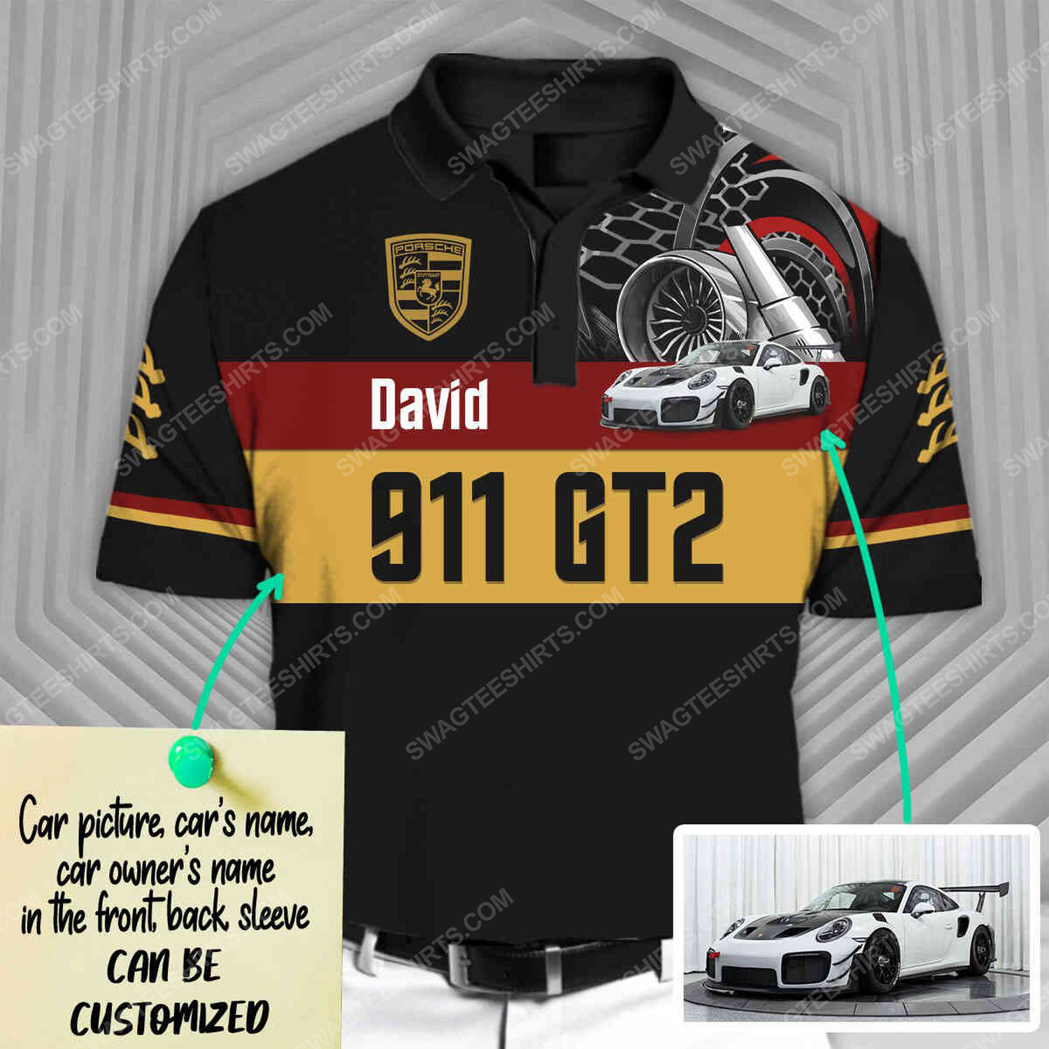 Custom porsche 911 sports car racing all over print polo shirt
