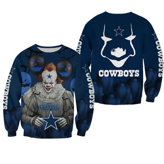 Dallas cowboys pennywise the dancing clown it halloween 3d all over print hoodie2