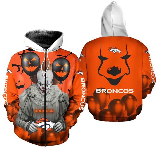 Denver broncos pennywise the dancing clown it halloween 3d all over print hoodie1
