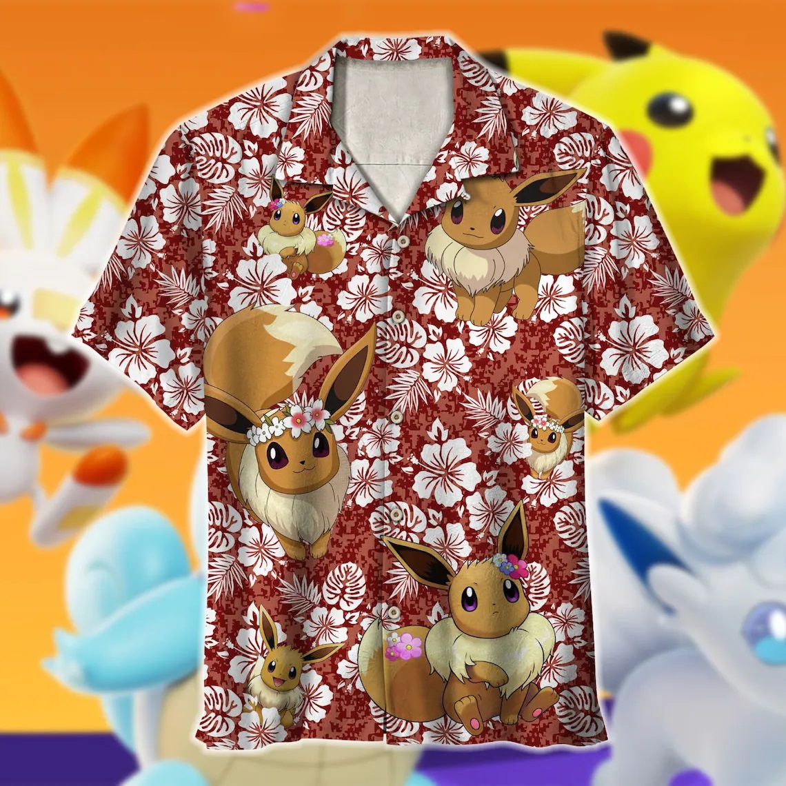 Eevee Pokemon hawaiian shirt and short sleeve shirt
