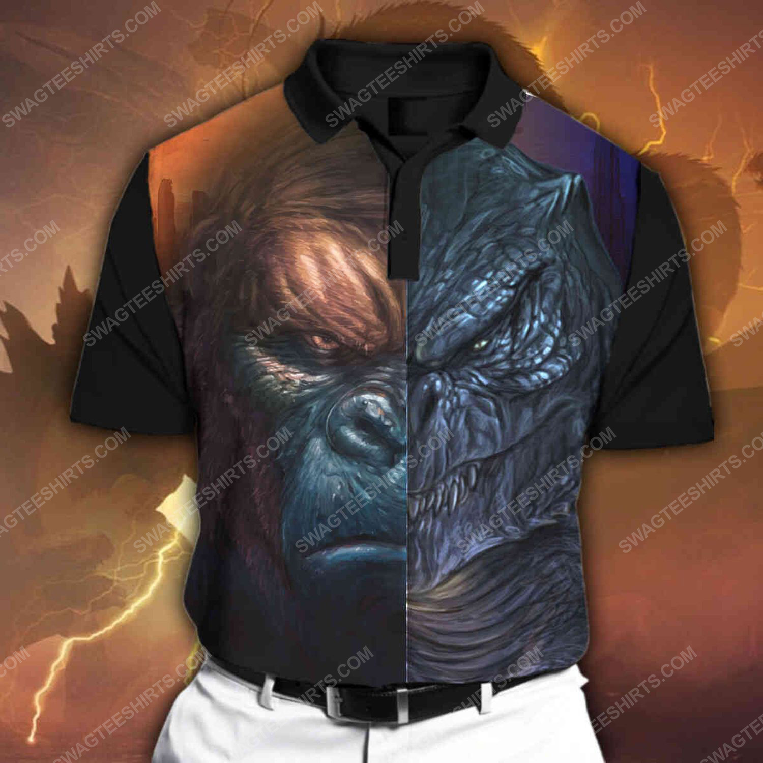 Godzilla vs king kong king of monsters all over print polo shirt