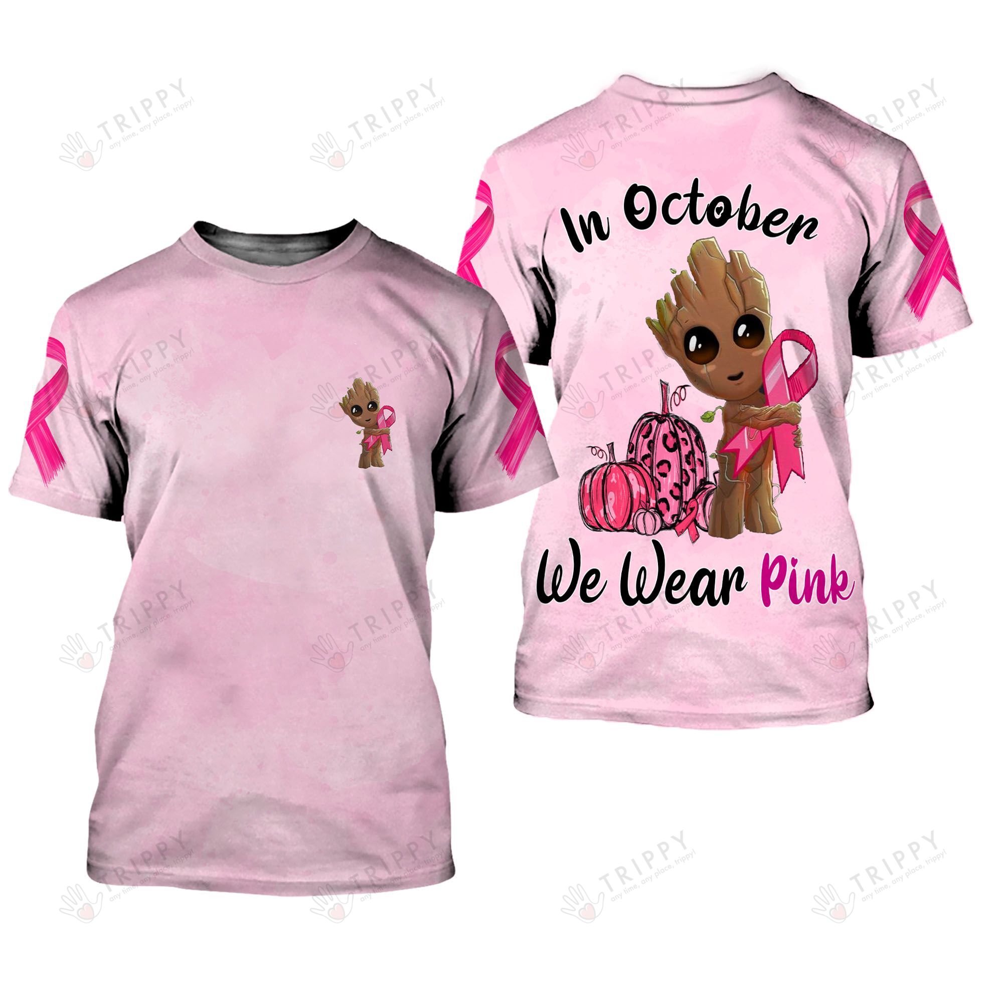 Groot Breast Cancer In October we were pink 3d hoodie, shirt 2