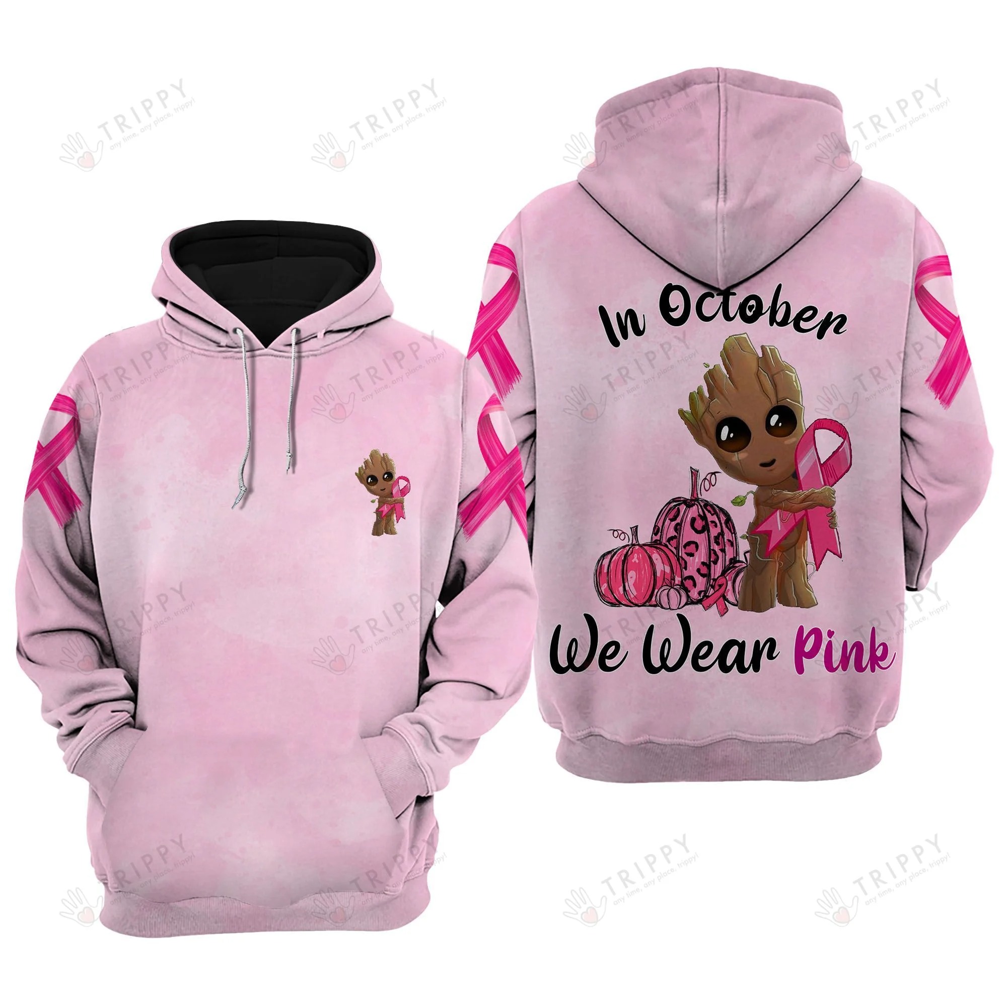 Groot Breast Cancer In October we were pink 3d hoodie, shirt 4