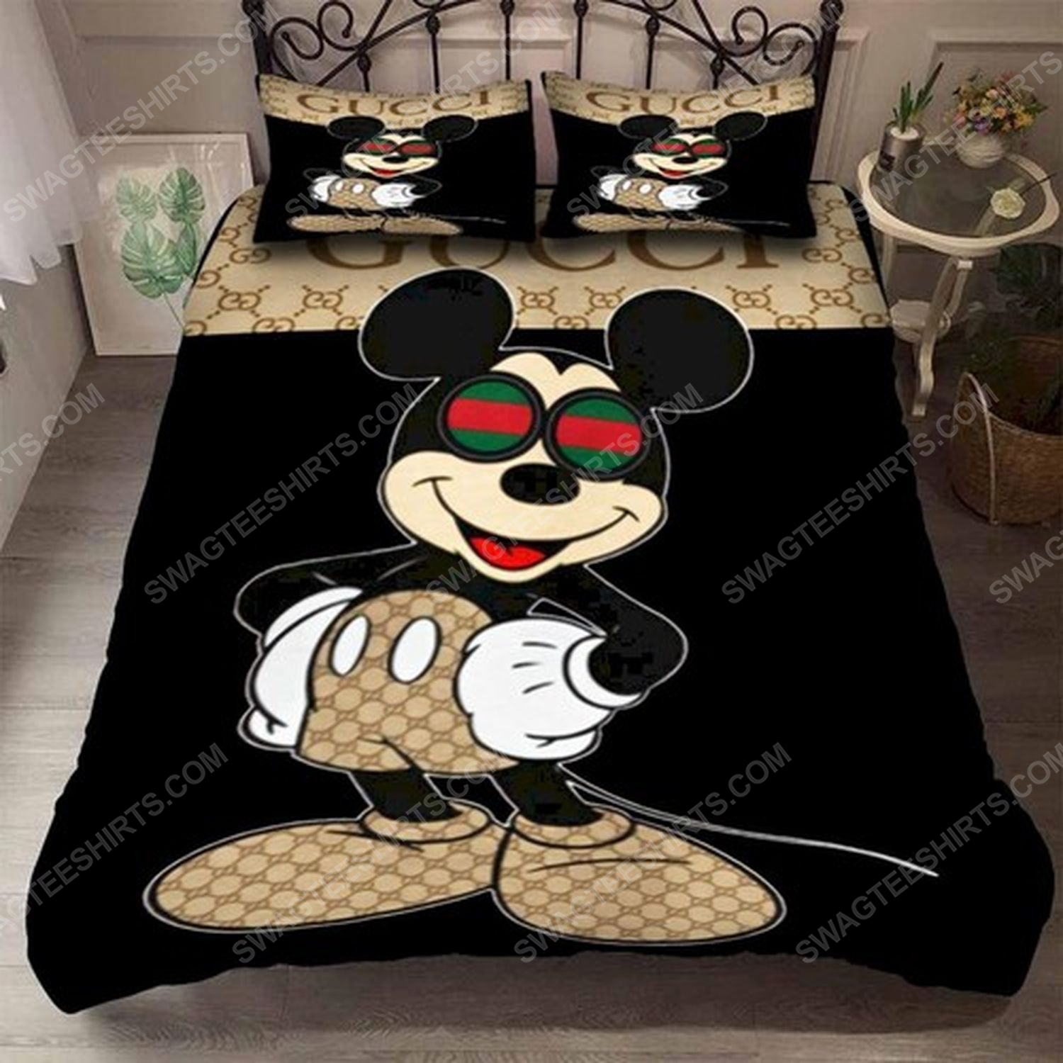 Gucci and mickey mouse full print duvet cover bedding set 1