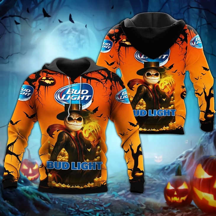 Halloween Jack Skellington Bud Light Logo 3D Hoodie, Shirt – LIMITED EDITION