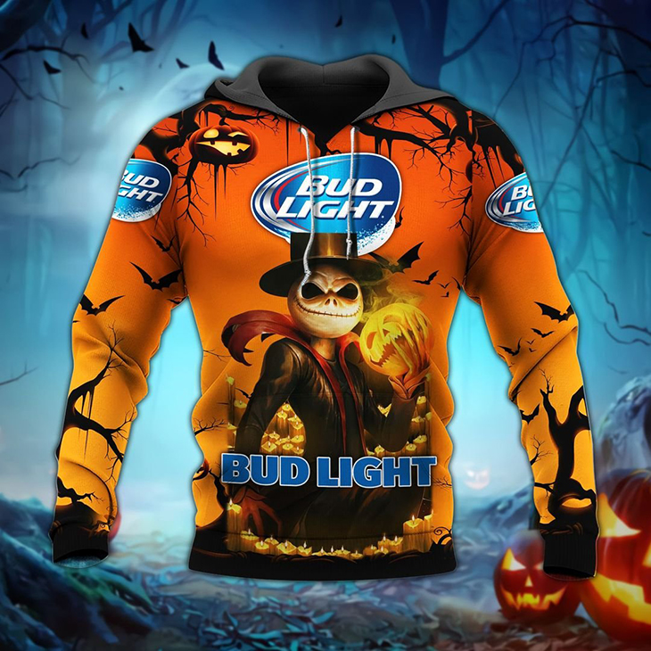 Halloween Jack Skellington Bud Light Logo 3D Hoodie, Shirt1