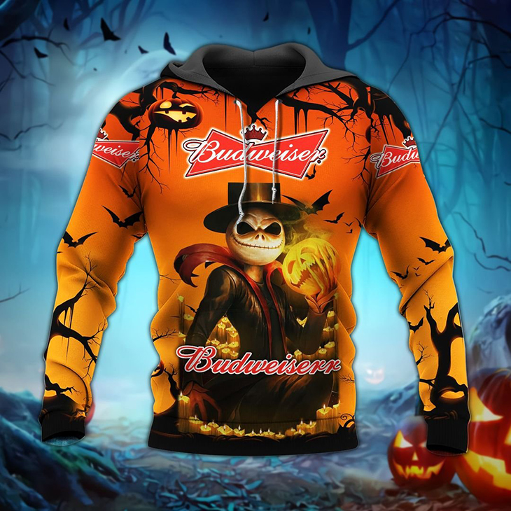 Halloween Jack Skellington Budweiser Logo 3D Hoodie, Shirt1