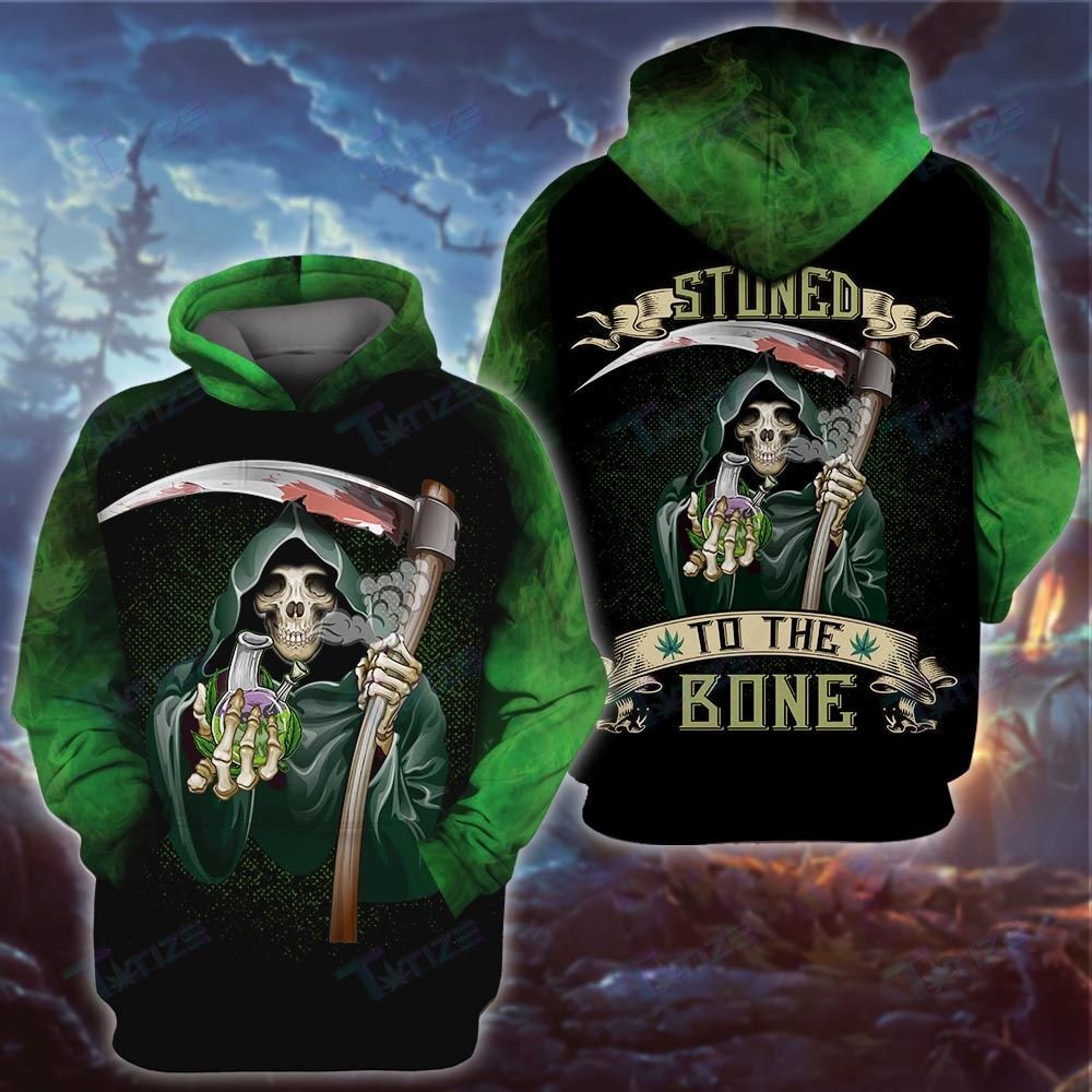 Halloween Weed Skull God of death Stuned to the bone 3d hoodie and shirt (1)