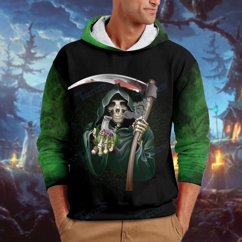 Halloween Weed Skull God of death Stuned to the bone 3d hoodie and shirt (2)