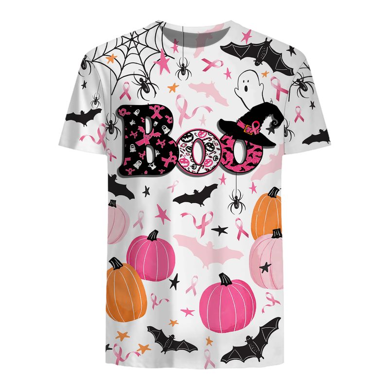 Happy halloween breast cancer awareness boo 3d printed shirt