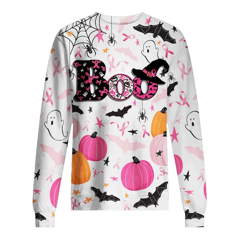 Happy halloween breast cancer awareness boo 3d printed sweatshirt
