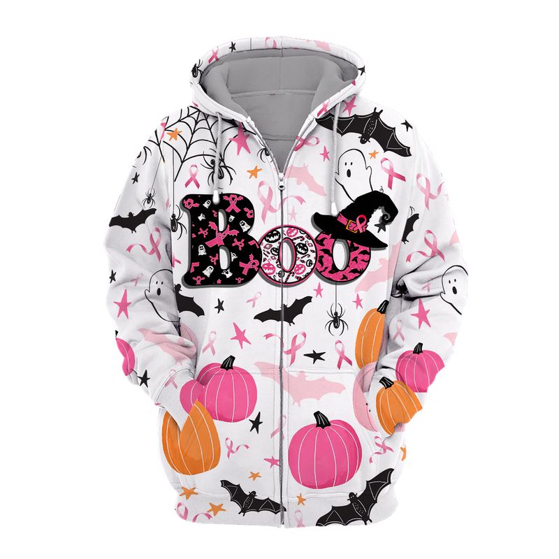 Happy halloween breast cancer awareness boo 3d printed zip hoodie