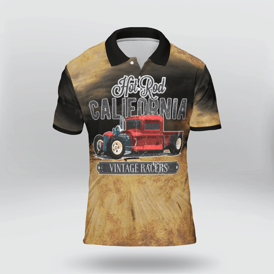 Hot rod california vintage racers 3d all over printed polo
