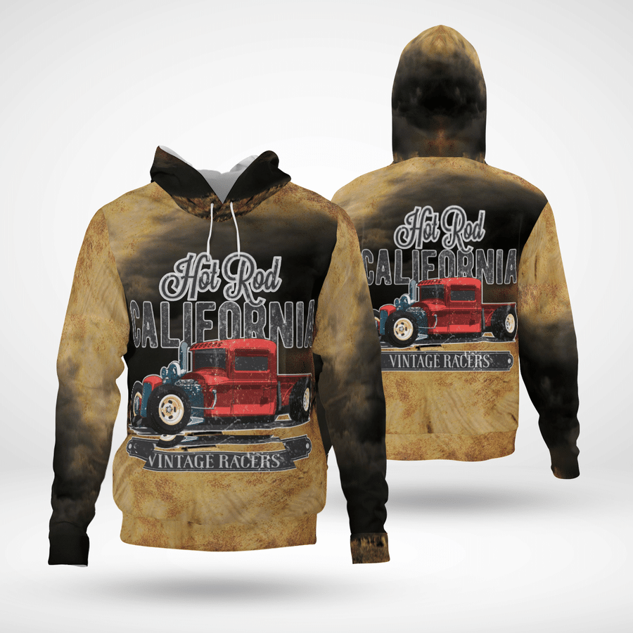 Hot rod california vintage racers and 3d all over printed hoodie