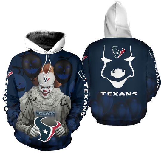 Houston texans pennywise the dancing clown it halloween 3d all over print hoodie