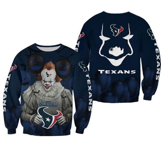 Houston texans pennywise the dancing clown it halloween 3d all over print hoodie2