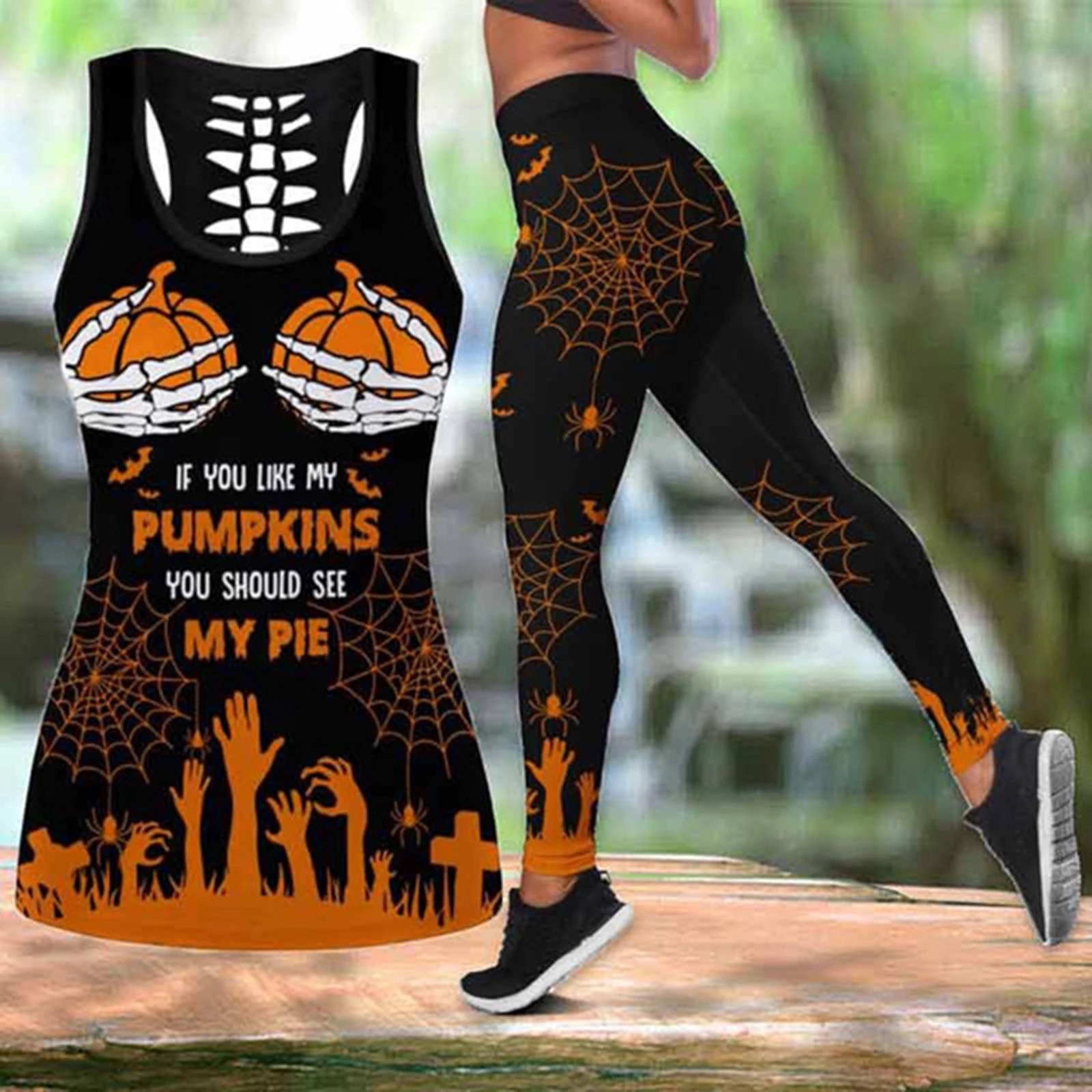 If you like my pumpkins you should see my pie halloween legging and hollow tank top – Hothot 160821