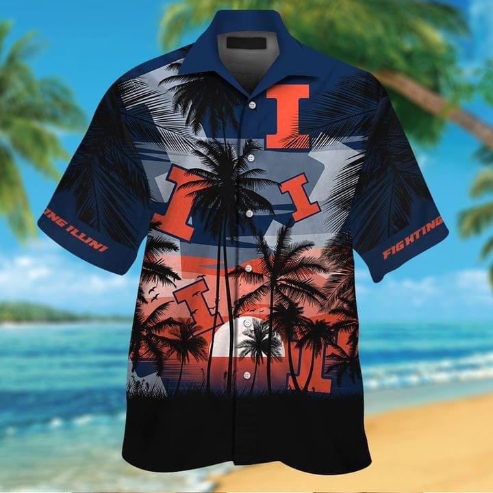 Illinois Fighting Illini Tropical Short Sleeve Hawaiian Shirt