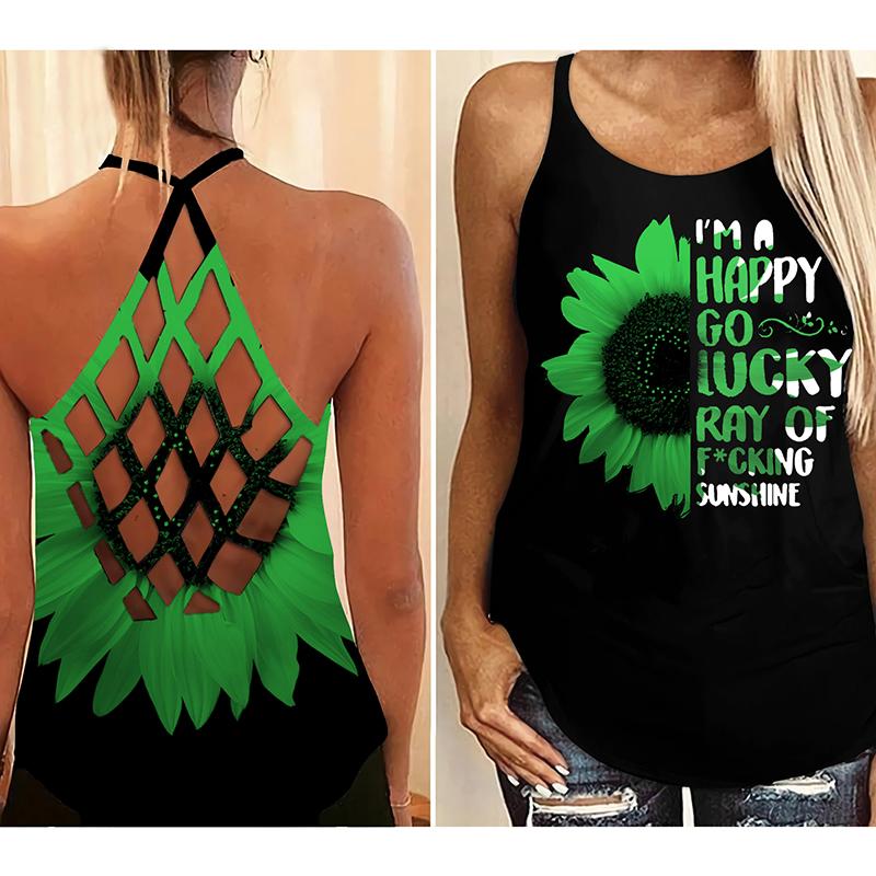 I'm a happy go lucky ray of fucking sunshine criss cross tank top - Picture 2