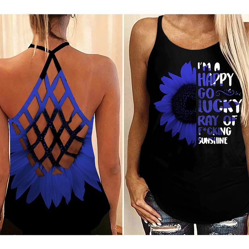 I'm a happy go lucky ray of fucking sunshine criss cross tank top - Picture 4
