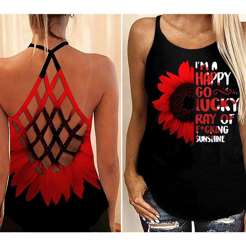 I'm a happy go lucky ray of fucking sunshine criss cross tank top - Picture 5