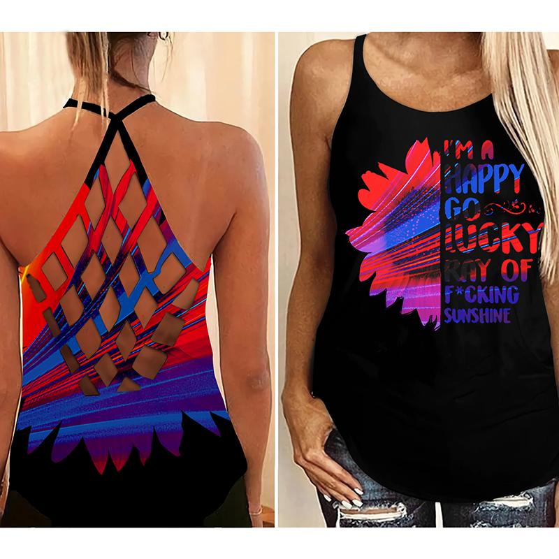 I'm a happy go lucky ray of fucking sunshine criss cross tank top - Picture 6