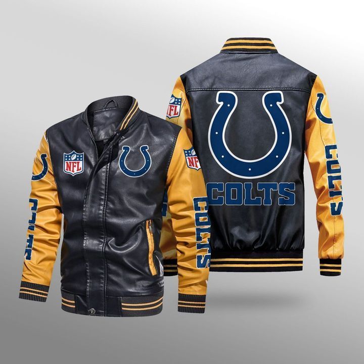 Indianapolis Colts Leather Bomber Jacket 3