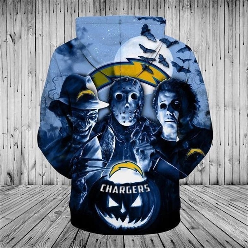Los Angeles Chargers Halloween Horror Night 3D Pullover Hoodie 1