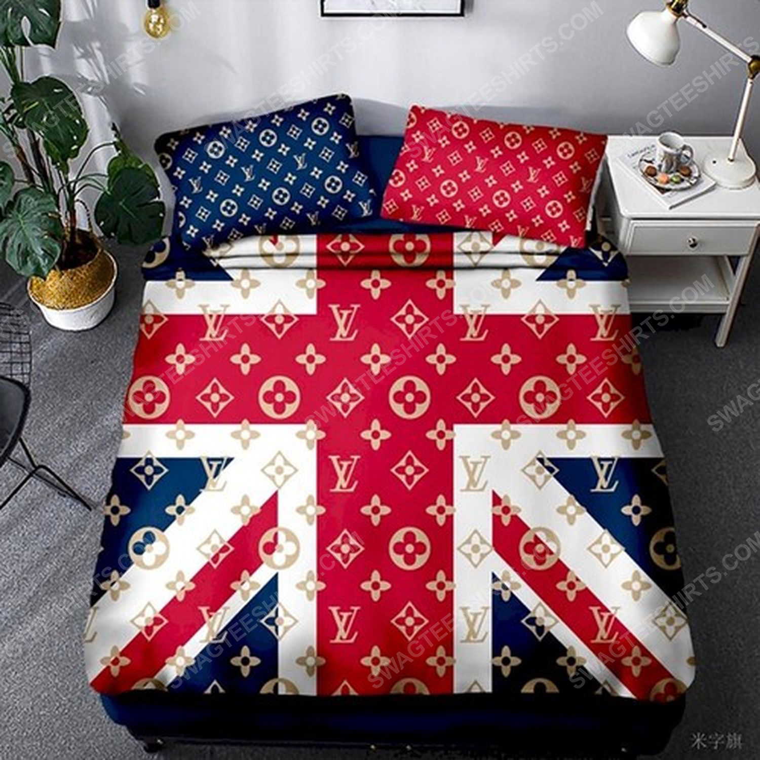 [special edition] Lv and flag of the united kingdom full print duvet cover bedding set – maria