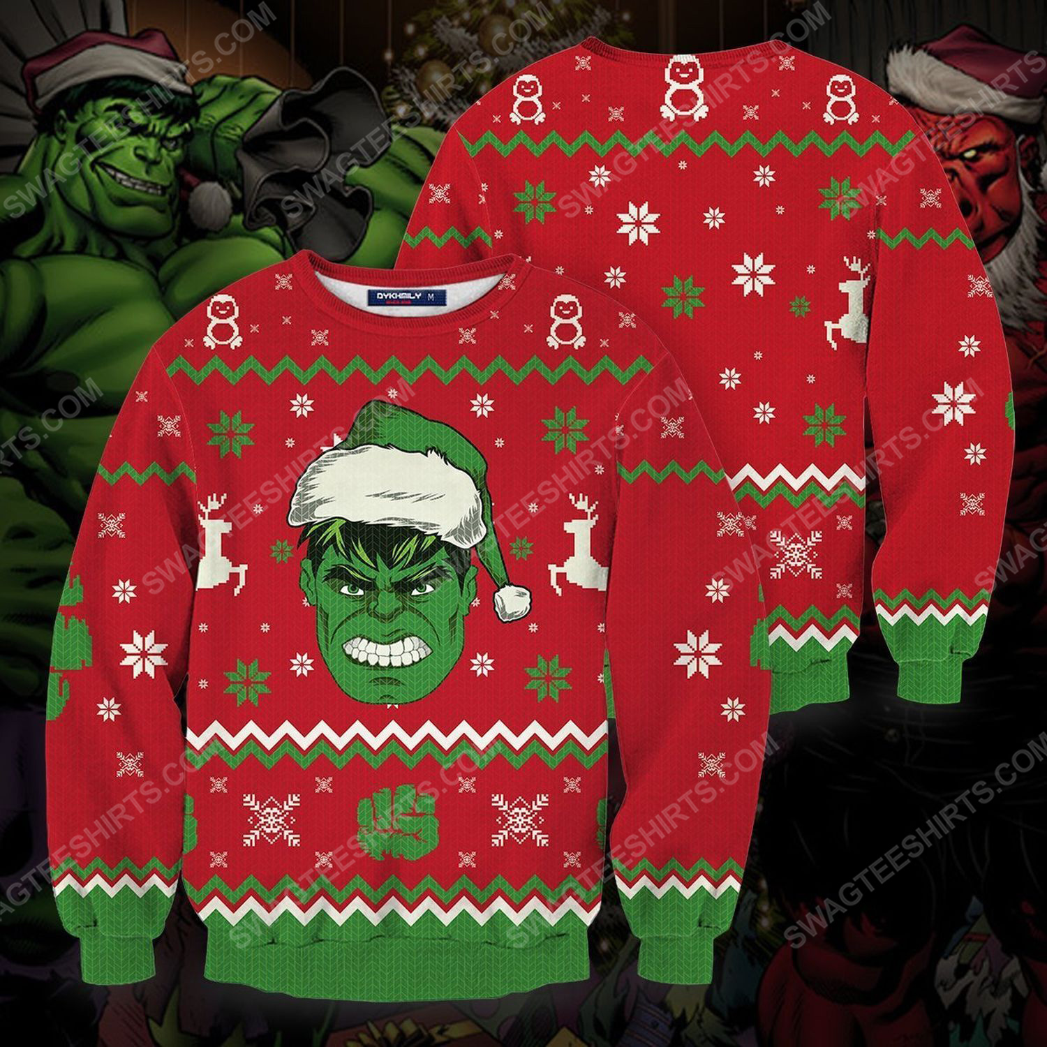 Marvel hulk smashing' full printing ugly christmas sweater 1