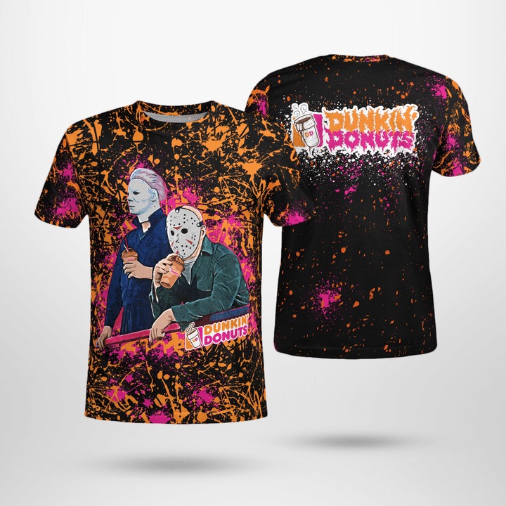 Michael myers and jason voorhees dunkin’ donuts horror film 3d shirt – Teasearch3D 060921