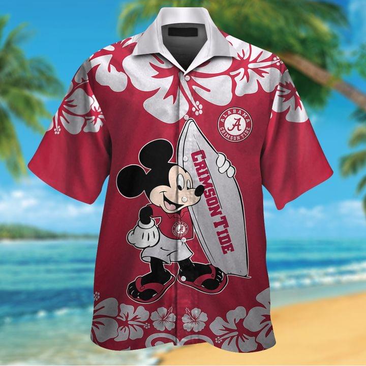 Mickey mouse and surfboard Alabama Crimson Tide hawaiian shirt