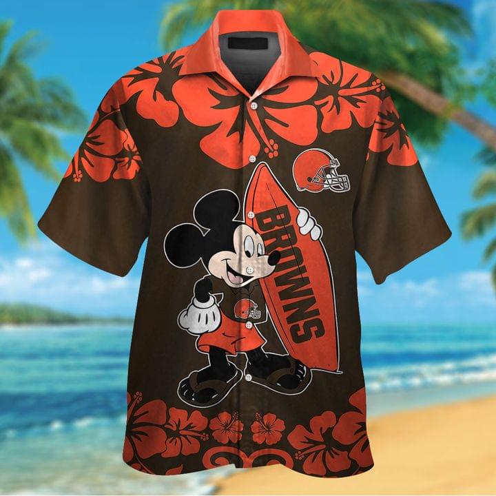 Mickey mouse and surfboard Cleveland Browns hawaiian shirt and short sleeve shirt