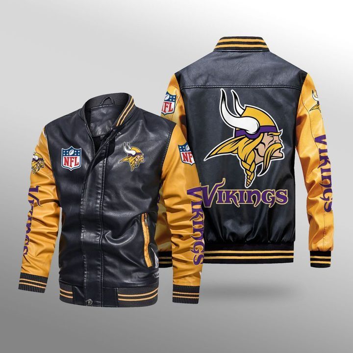 Minnesota Vikings Leather Bomber Jacket 3